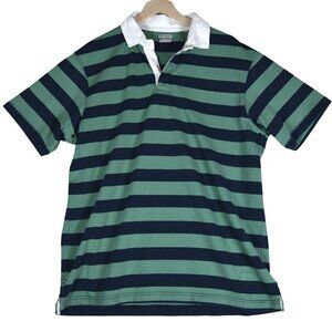 Oobe Brand Dunbar Rugby Polo Shirt L Green Navy Stripe Preppy Coastal